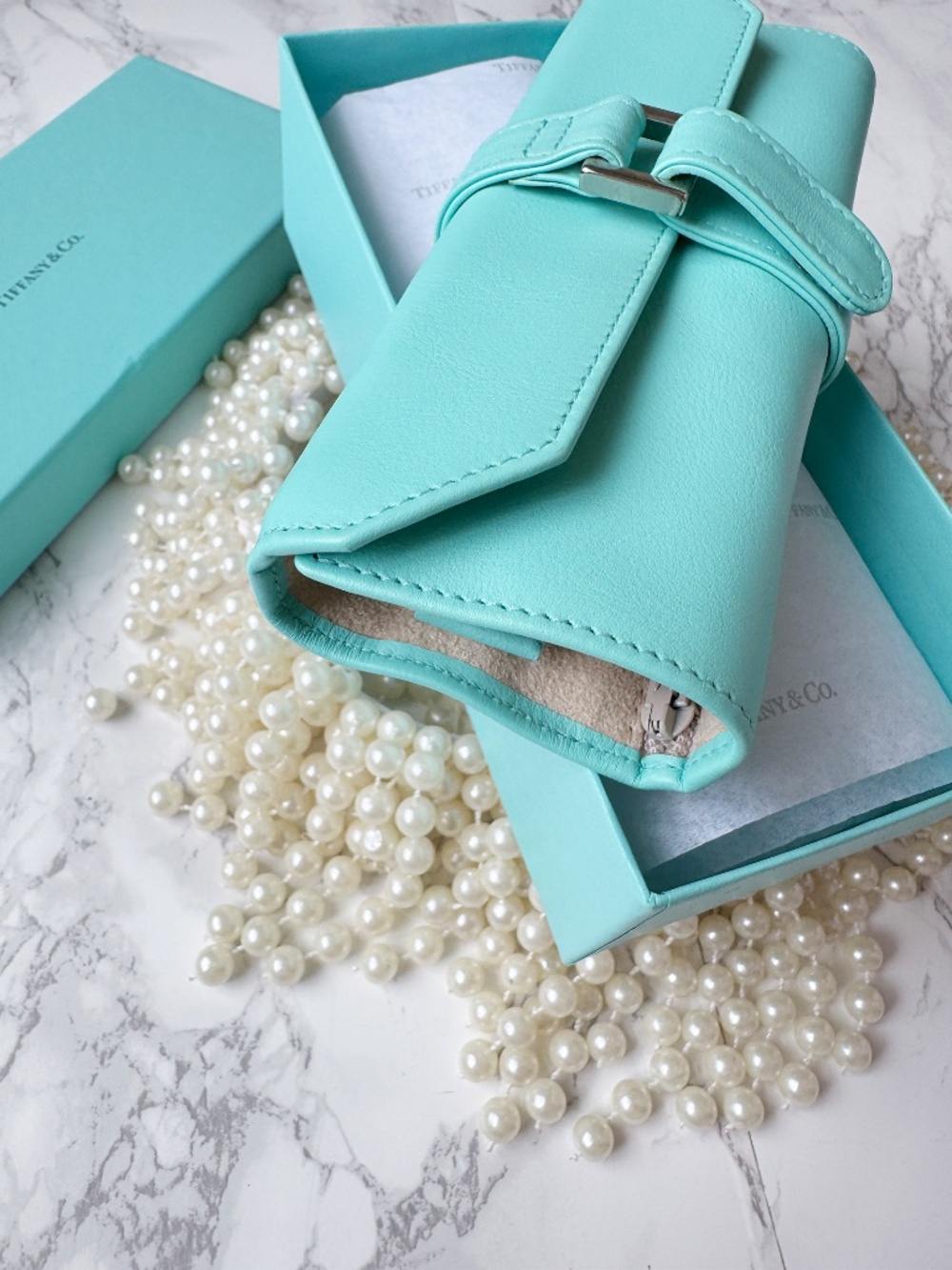TIFFANY & Co. jewelry roll travel case Tiffany Blue leather small accessory ring - Picture 6 of 14